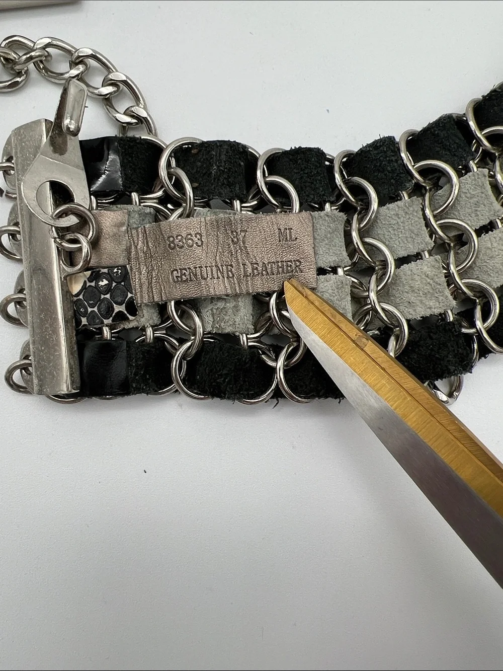 Boho Multi-Strand Chain+Genuine Leather Wide Belt Silver/Black/Snake - Size M/L